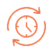 Clock with orange arrows circling around, indicating time or process cycle.