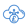 Blue cloud icon with a British pound symbol and connection nodes inside.