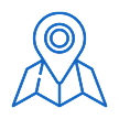 Blue map icon with location pin symbolizing navigation or travel.