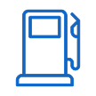 Blue icon of a fuel gas pump dispenser with hose and nozzle.