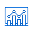 Blue line graph with data points over four vertical bars on a dark background.