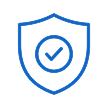 Blue outlined shield with a checkmark inside representing security or protection.