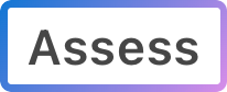 Button with the word Assess in bold text and a blue to purple gradient border.