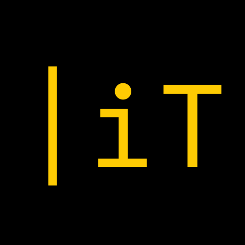 Yellow lowercase letter 'i' next to an uppercase letter 'T' on a black background.