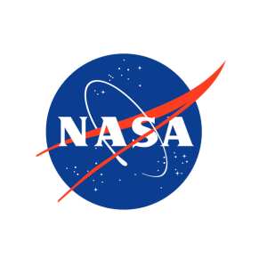 NASA logo featuring a blue circle with white stars, the acronym 'NASA' in bold white letters, and a red vector swoosh across it.