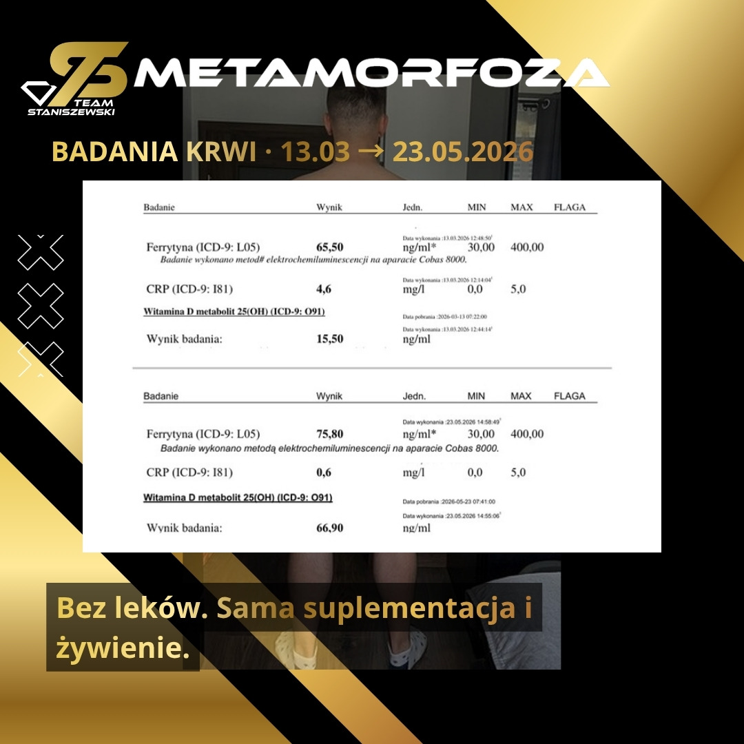 Badania krwi 13.03 → 23.05.2026 — ferrytyna, CRP, witamina D