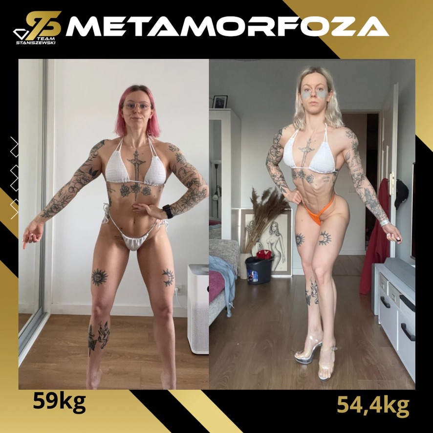 Dominika Grabarczyk – sylwetka na starcie współpracy (59 kg) i tuż przed debiutem na scenie (54,4 kg)