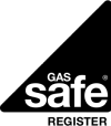 Gas Safe logo with the words 'GAS safe' in white on a black background.