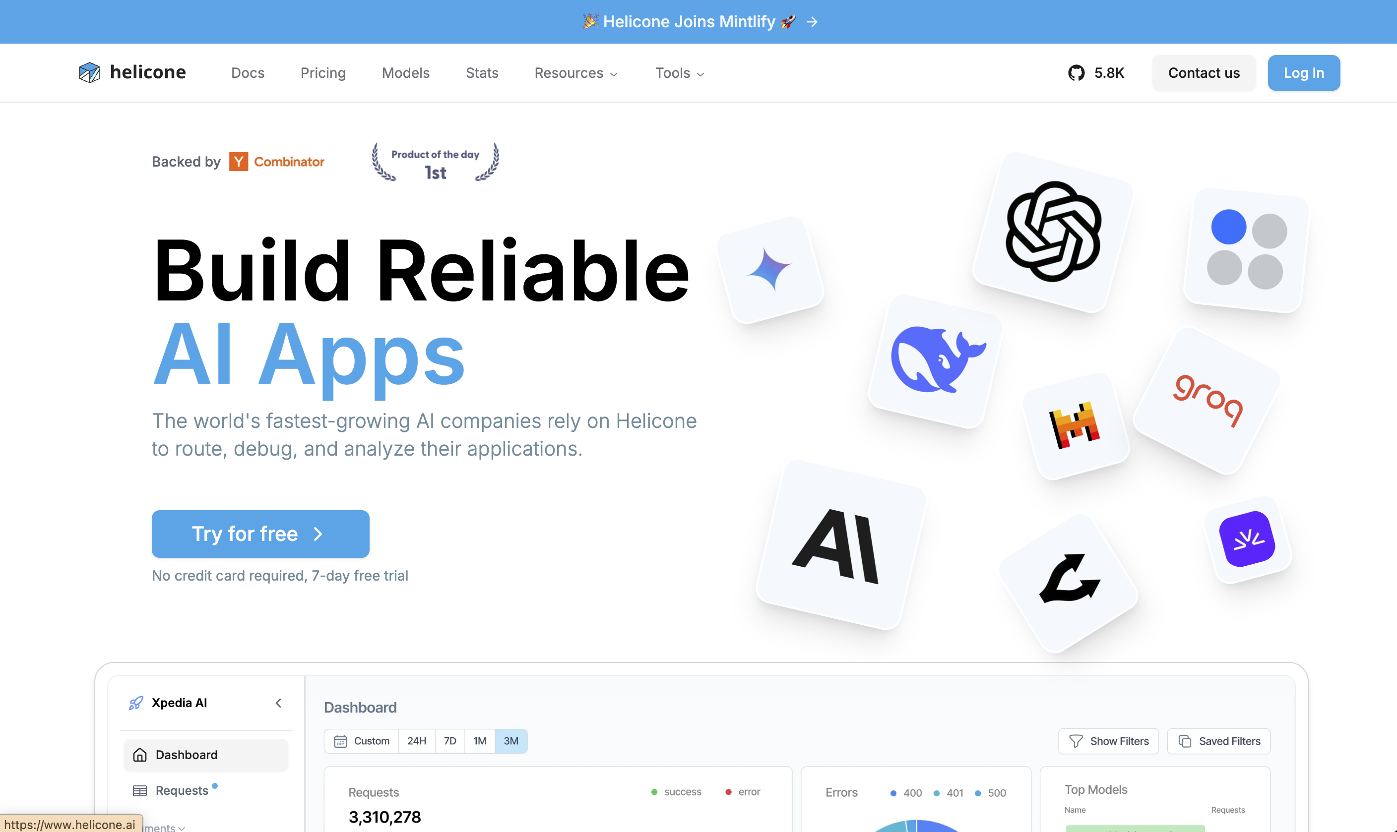 Helicone Homepage