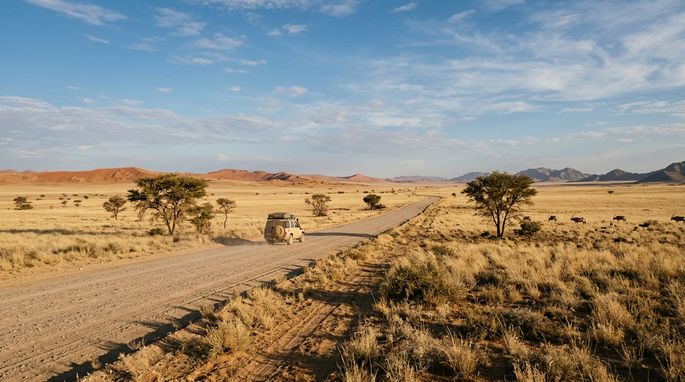 Illustration zum Thema: Namibia-Rundreise: Tankstopps und Reichweite einfach planen