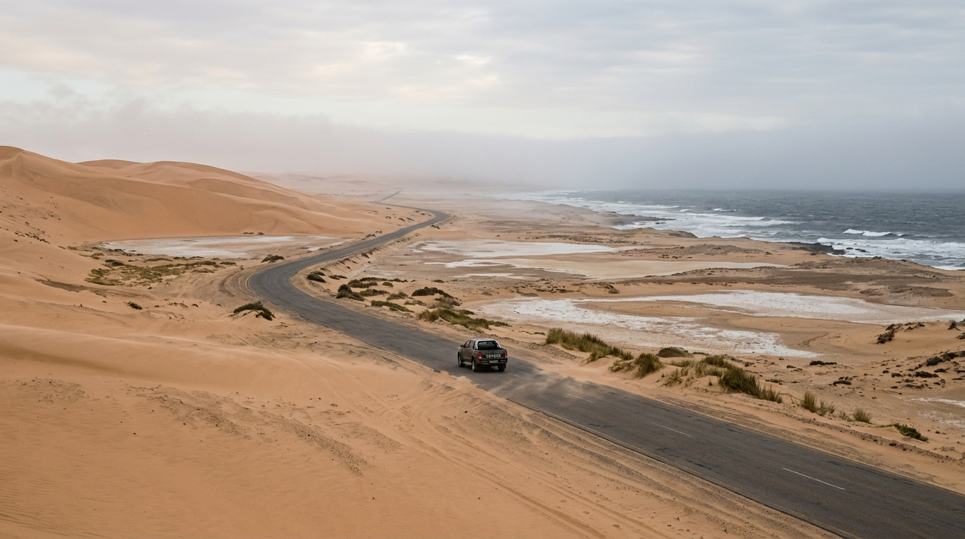 Illustration zum Thema: Swakopmund–Walvis Bay: realistische Fahrzeiten an der Küste