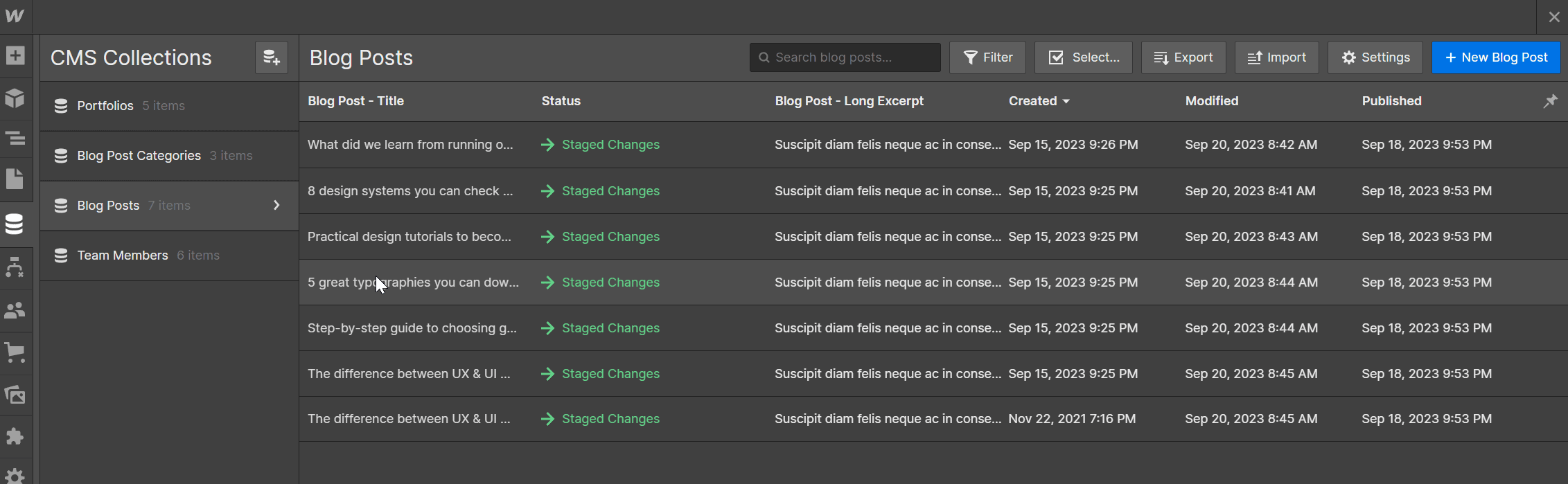 CMS Collection - Minimalstudio X Webflow Template