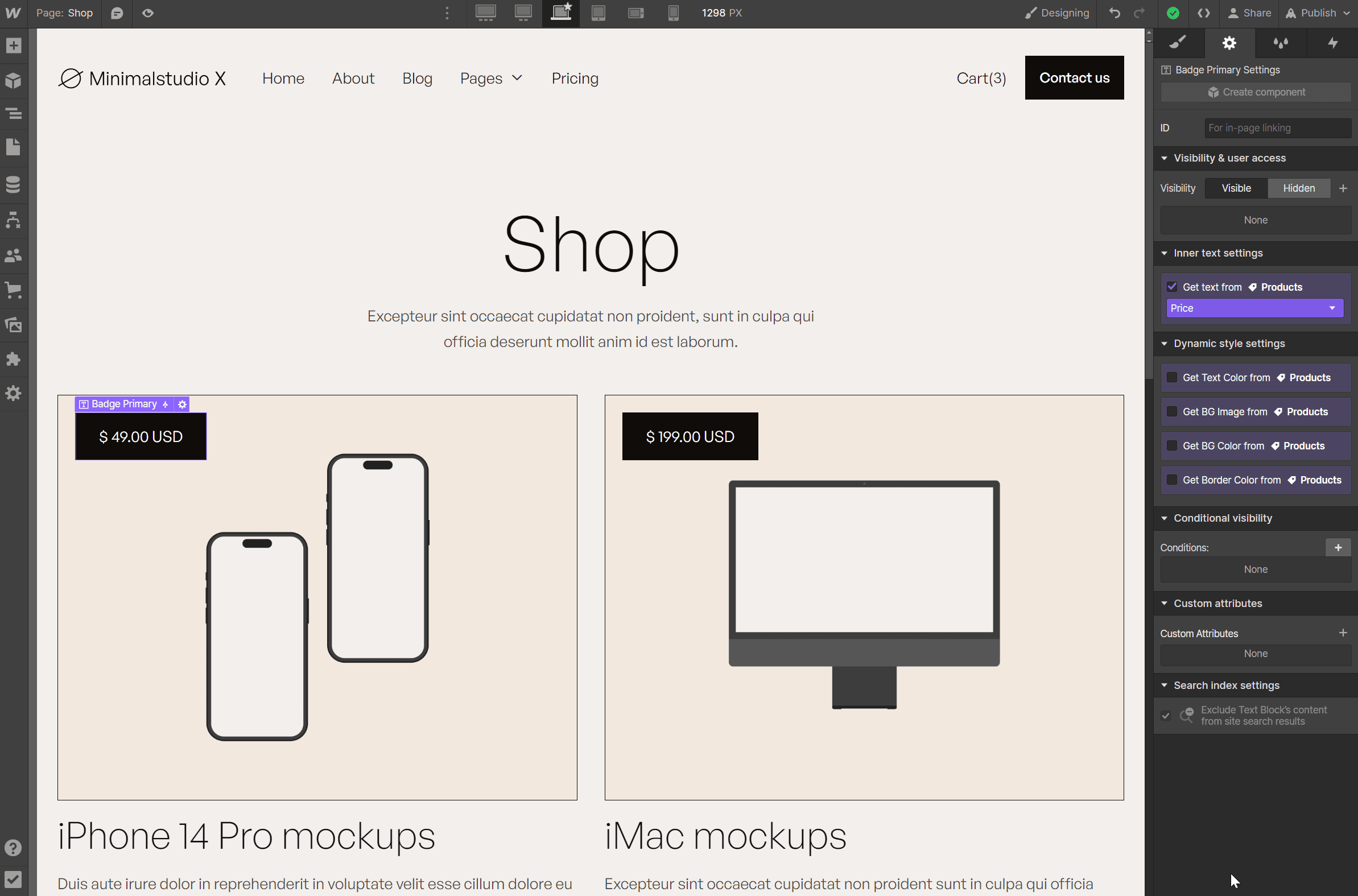 Ecommerce Content - Minimalstudio X Webflow Template