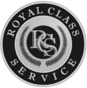 Circular emblem with the text 'Royal Class Service' surrounding stylized initials 'RCS' and laurel branches.