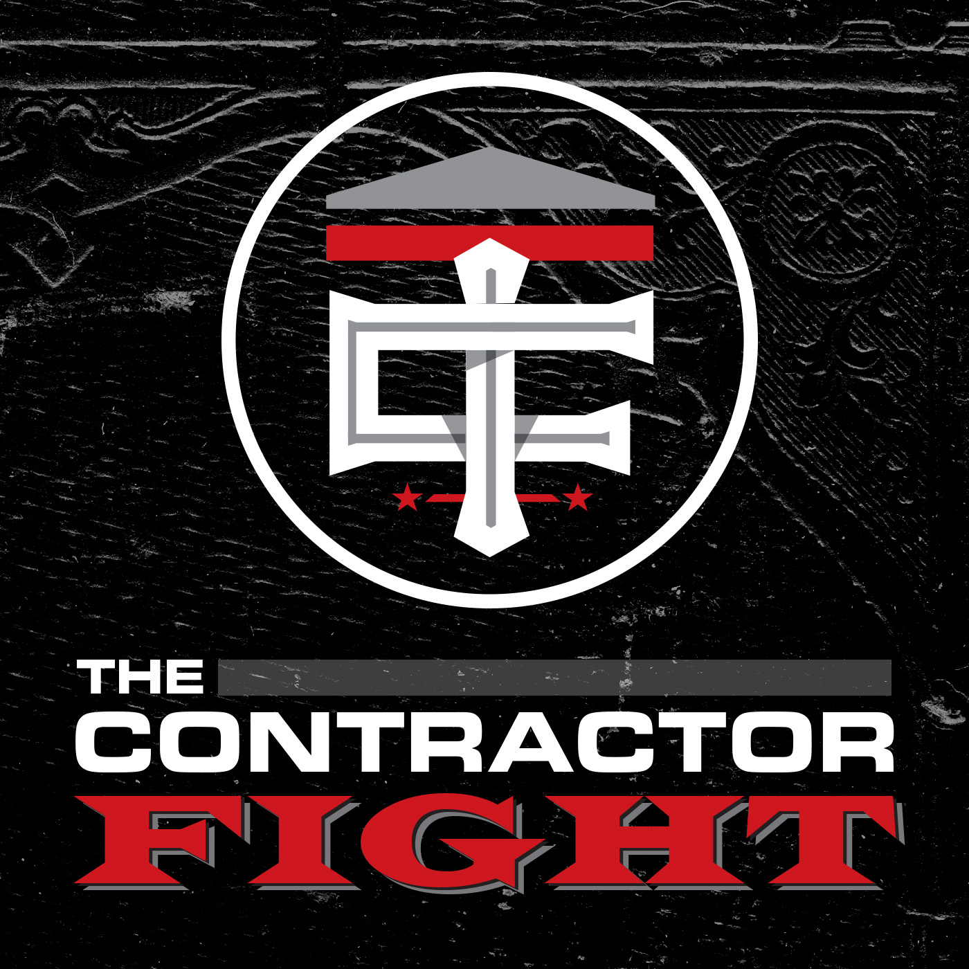 Logo with stylized letters TC and a red and gray design above the words THE CONTRACTOR FIGHT in bold white and red text on a black textured background.