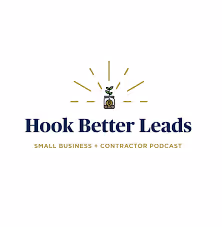Logo of Hook Better Leads podcast featuring a hook illustration with rays above and text below.