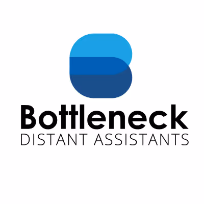 Logo of Bottleneck Distant Assistants featuring a blue abstract shape above the company name.