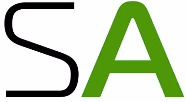 Black letter S followed by large green letter A on a white background.
