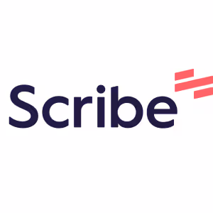 Scribe company logo with stylized red lines to the right of the text.