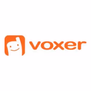 Voxer brand logo with a smiling chat bubble icon in orange.