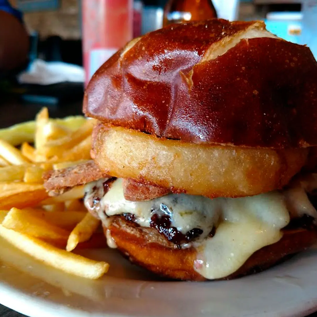 American Classic Cheese Burger with Onion Rings