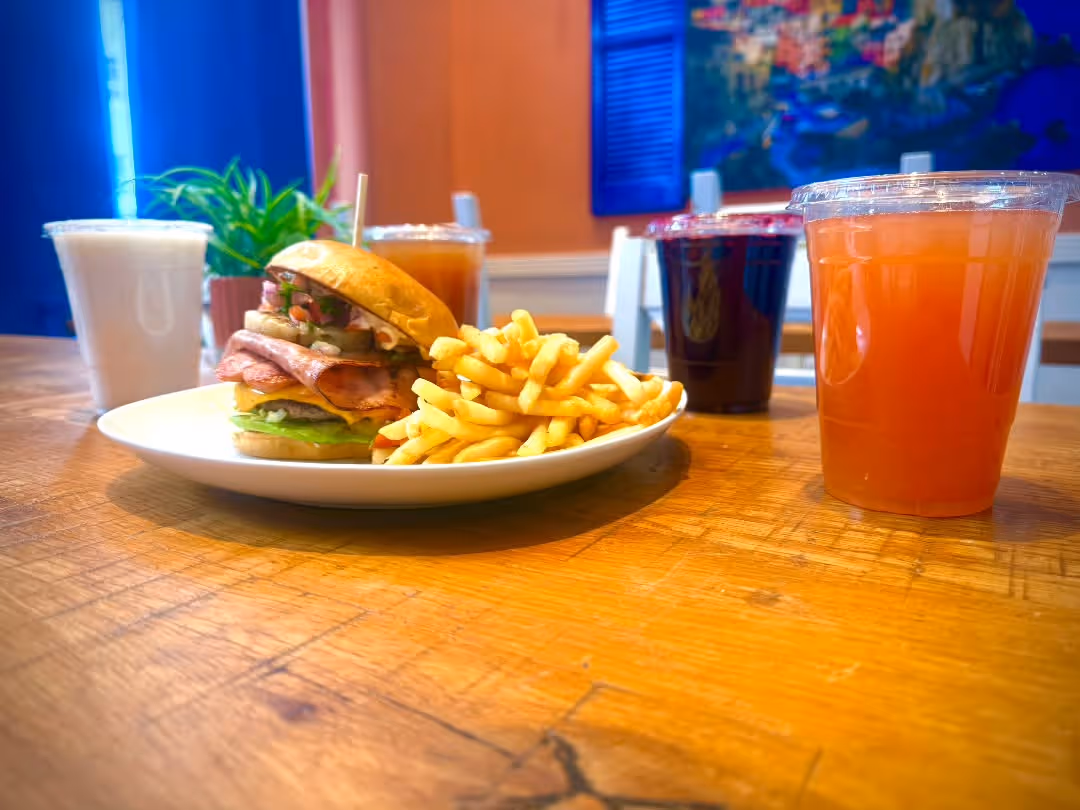 A sandwich with french fries on a white plate.