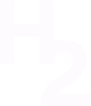H2-logo i hvitt på en gjennomsiktig bakgrunn.