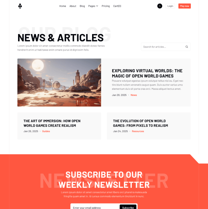 Player X - Blog V2 Page - Videogame Webflow Template