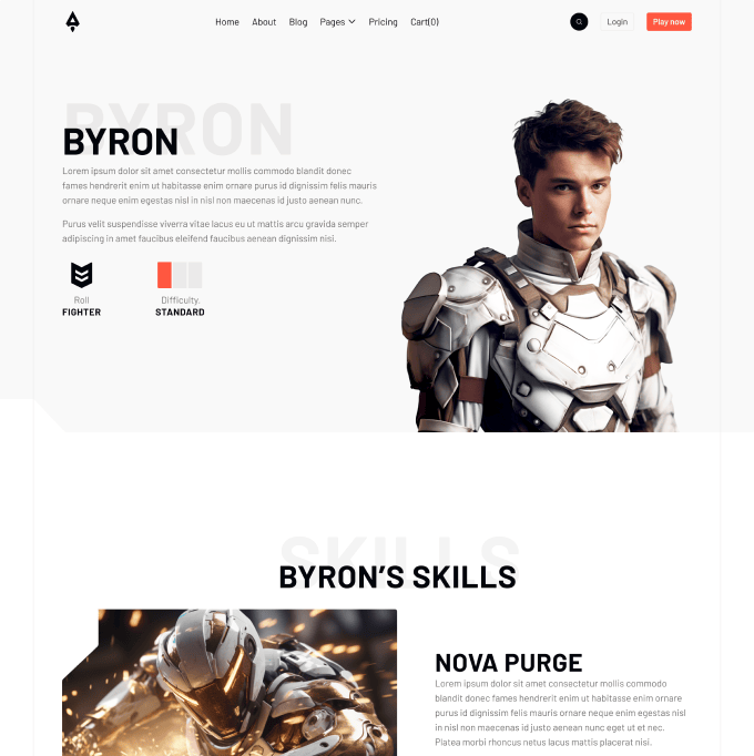 Player X - Character Single Page - Videogame Webflow Template
