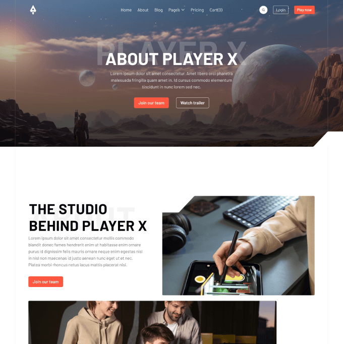Player X - About Page - Videogame Webflow Template