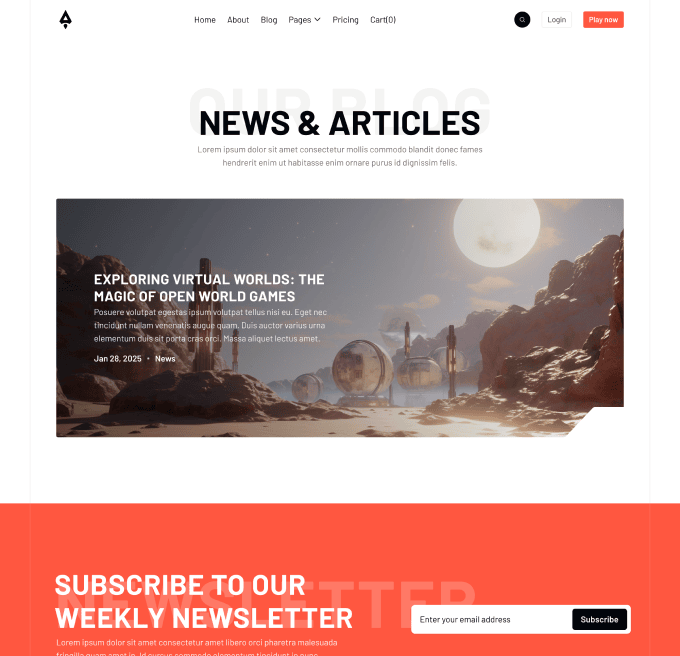 Player X - Blog V1 Page - Videogame Webflow Template