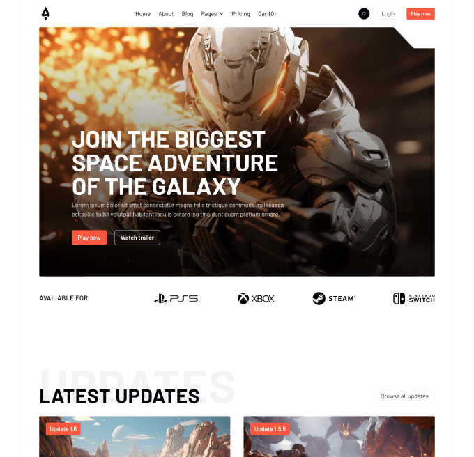 Player X - Home V2 Page - Videogame Webflow Template