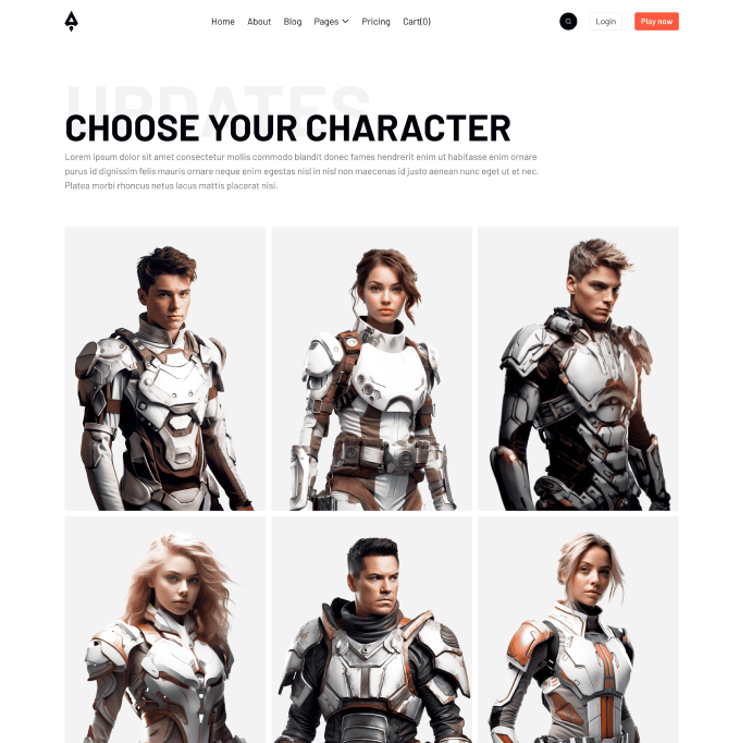 Player X - Characters Page - Videogame Webflow Template