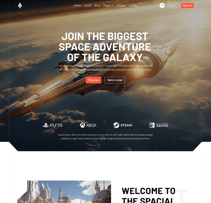 Player X - Home V1 Page - Videogame Webflow Template