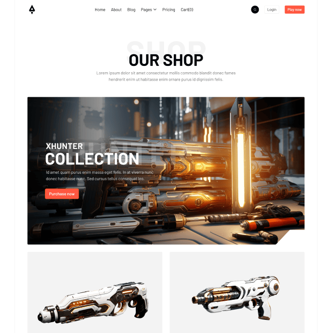 Player X - Shop Page - Videogame Webflow Template