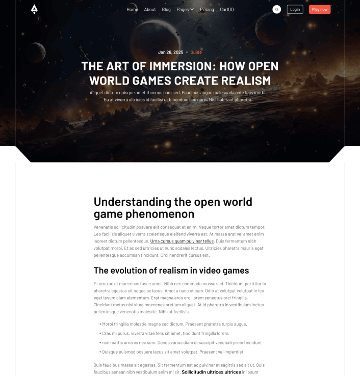 Player X - Blog Post Main Page - Videogame Webflow Template