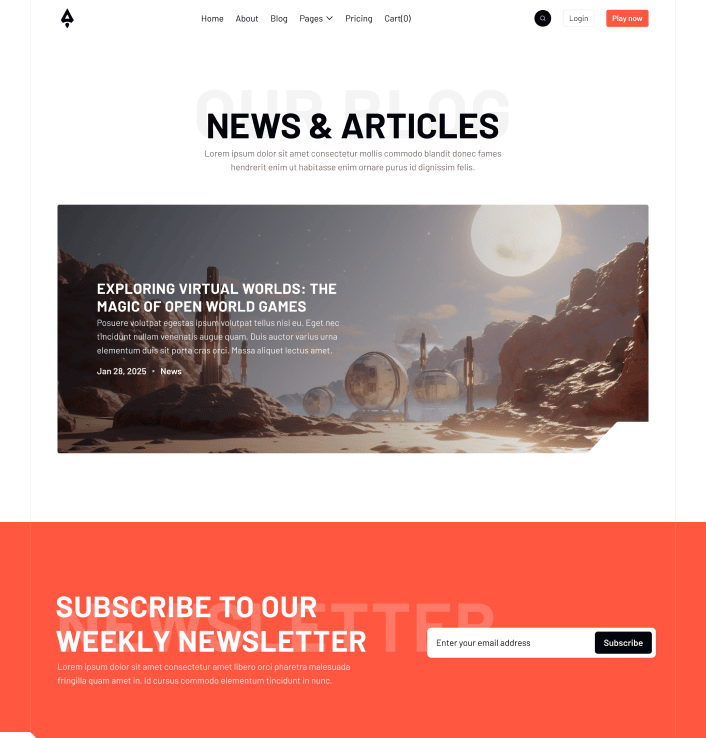 Player X - Blog V1 Main Page - Videogame Webflow Template