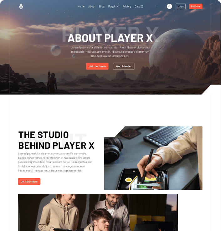 Player X - About Main Page - Videogame Webflow Template