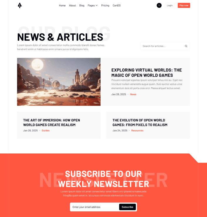 Player X - Blog V2 Main Page - Videogame Webflow Template