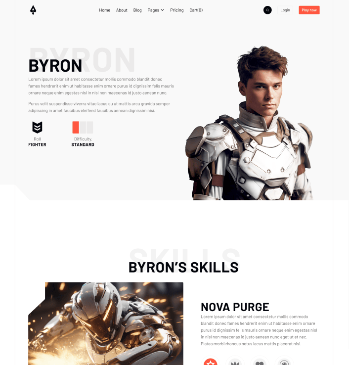 Player X - Characters Single Main Page - Videogame Webflow Template