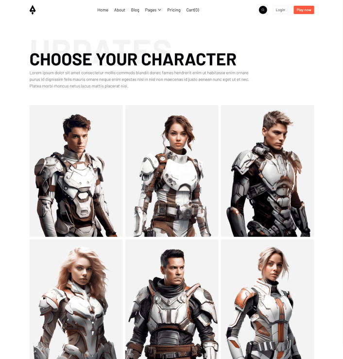 Player X - Characters Main Page - Videogame Webflow Template