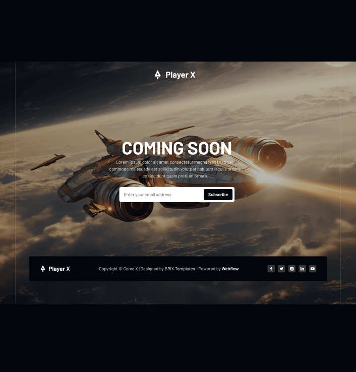 Player X - Coming Soon Main Page - Videogame Webflow Template