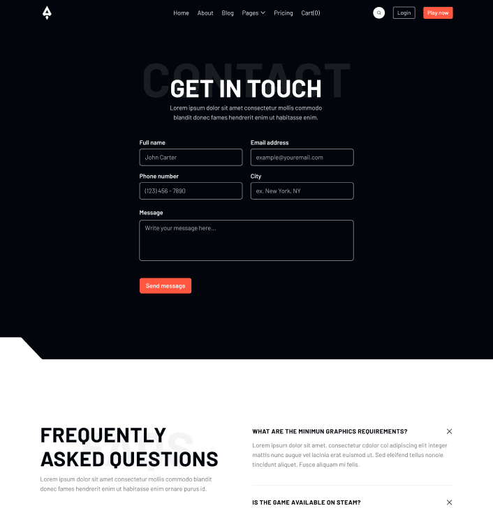 Player X - Contact V2 Main Page - Videogame Webflow Template