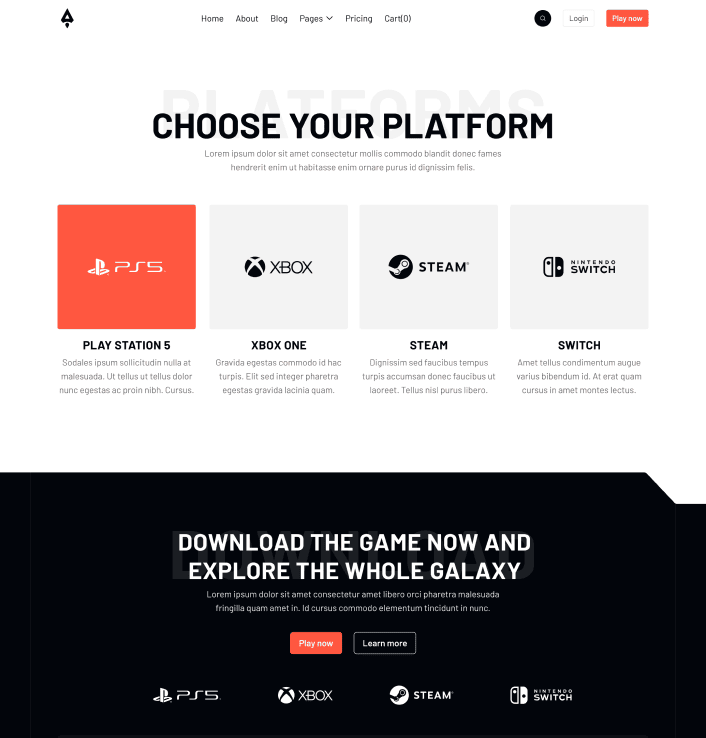 Player X - Platforms Main Page - Videogame Webflow Template