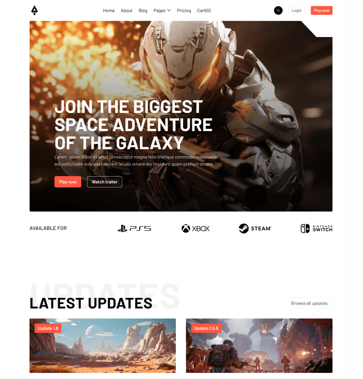 Player X - Home V2 Main Page - Videogame Webflow Template