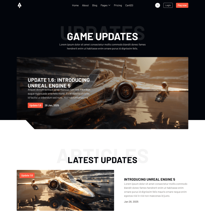 Player X - Update Main Page - Videogame Webflow Template