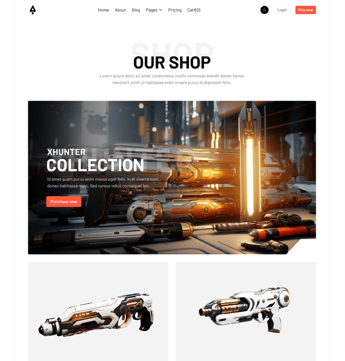 Player X - Shop Main Page - Videogame Webflow Template