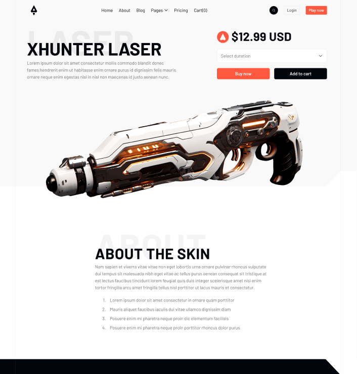 Player X - Shop Single Main Page - Videogame Webflow Template