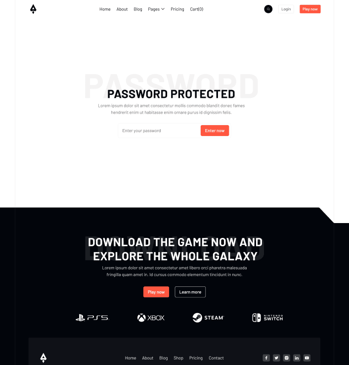 Player X - Password Protected Utility Page - Videogame Webflow Template