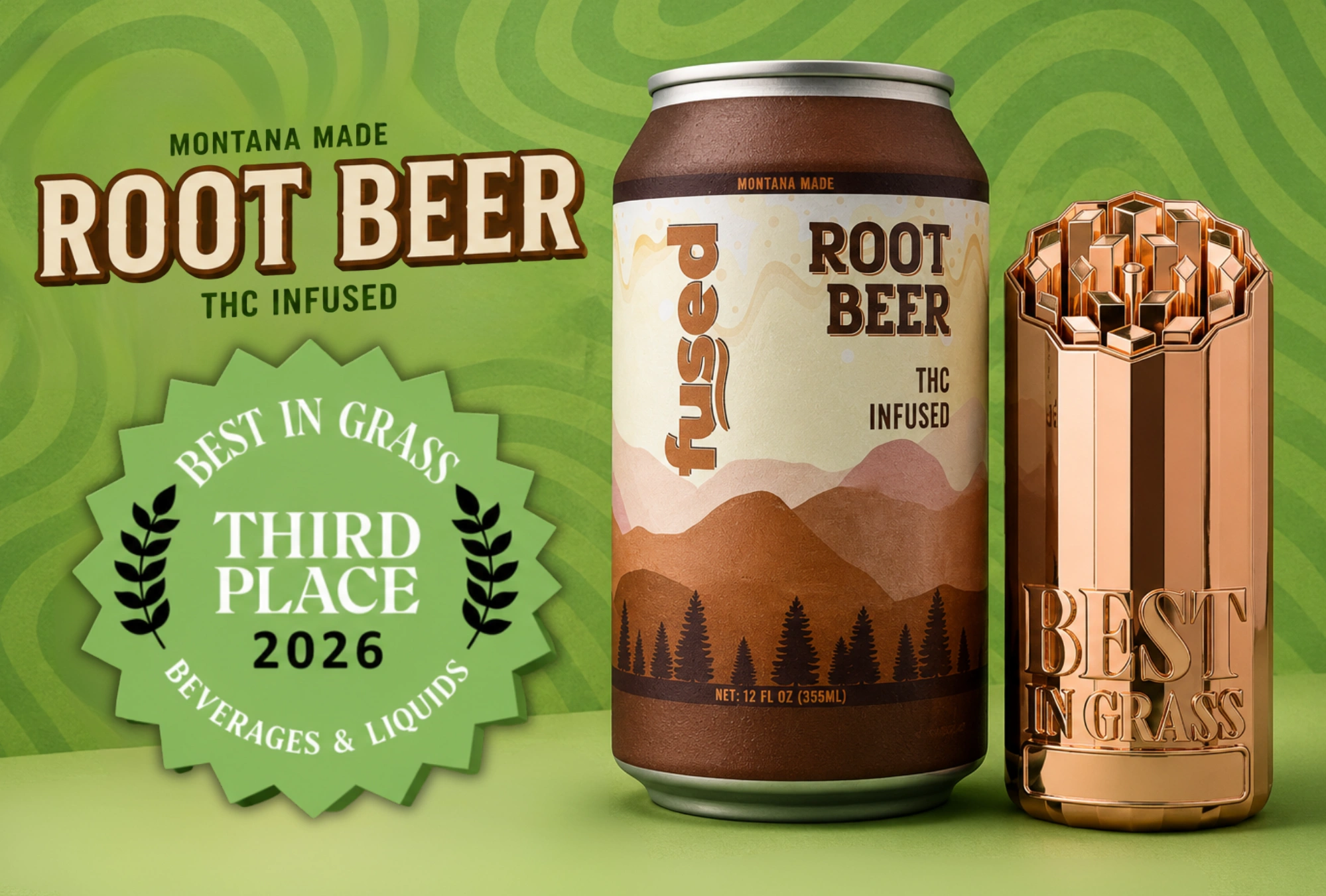 Two infused pre-rolls and a green swirl tube with text about winning Montana 2026 best infused pre-rolls.